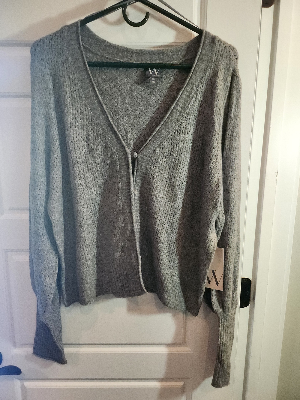 Worthington Light Gray Open-Weave V-Neck Cardigan